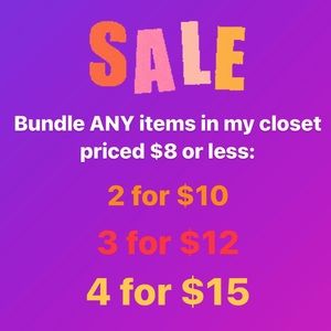 SALE ON ALL ITEMS $8 OR LESS